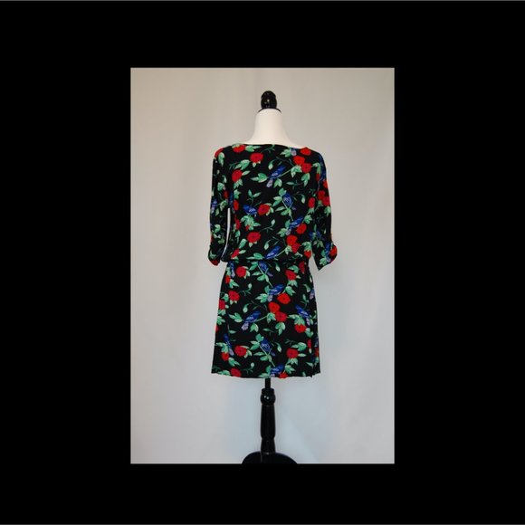 Banana Republic Factory shirtdress or tunic, Medium, Black with birds & flowers - Picture 3 of 3